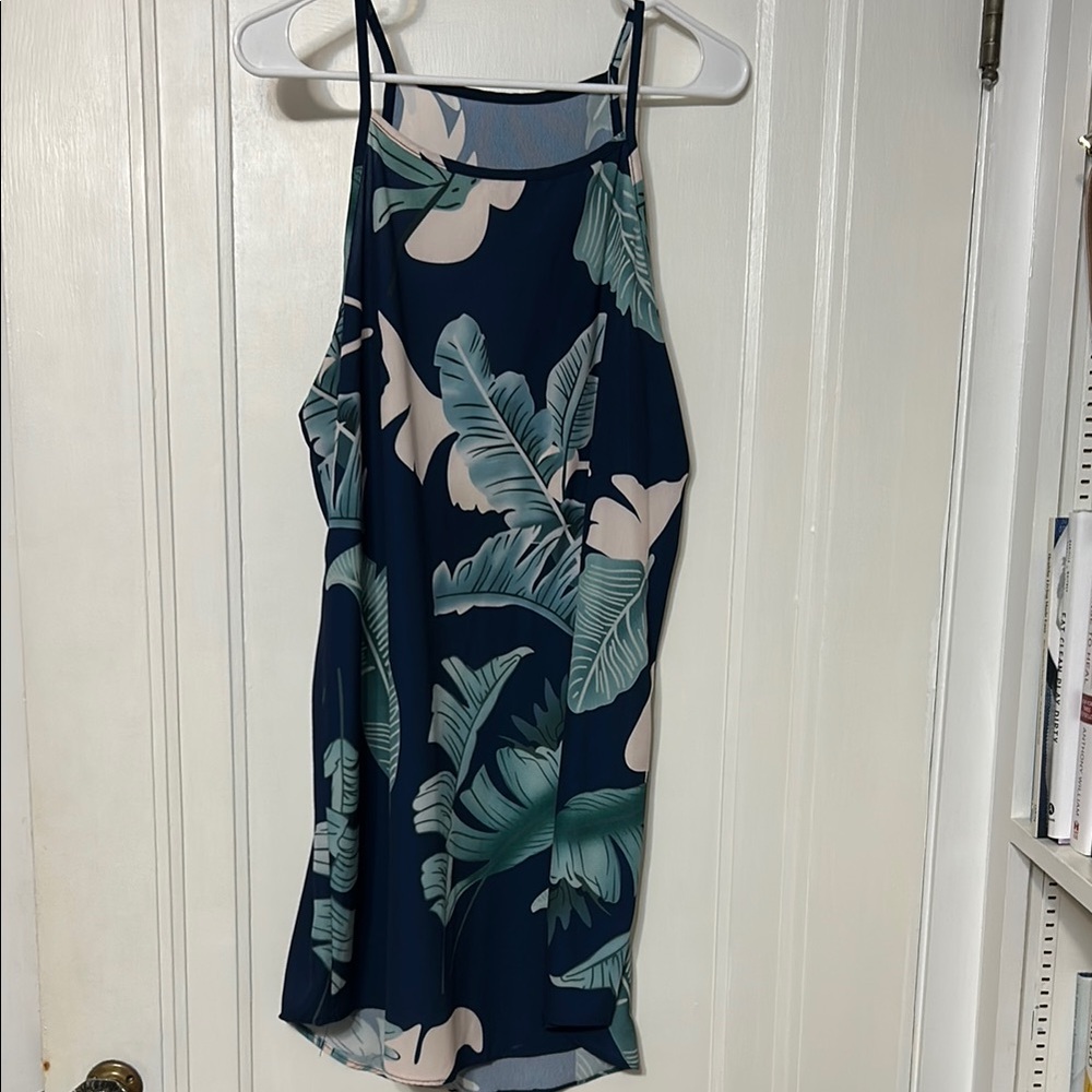 Tropical Print Navy Dress